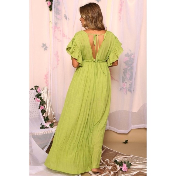 Peach Love Lime Green Deep V Button Front Maxi Dress - Picture 3 of 5